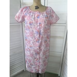Regal Rose Hawaiian Floral Pink Nightgown House Dress Cotton Blend Sz Large